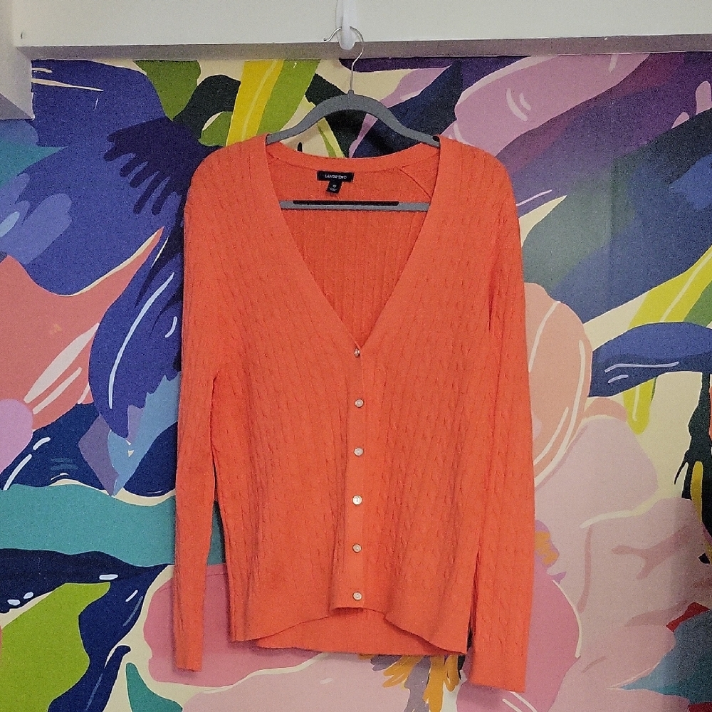 Lands' End Coral V-Neck Cardigan